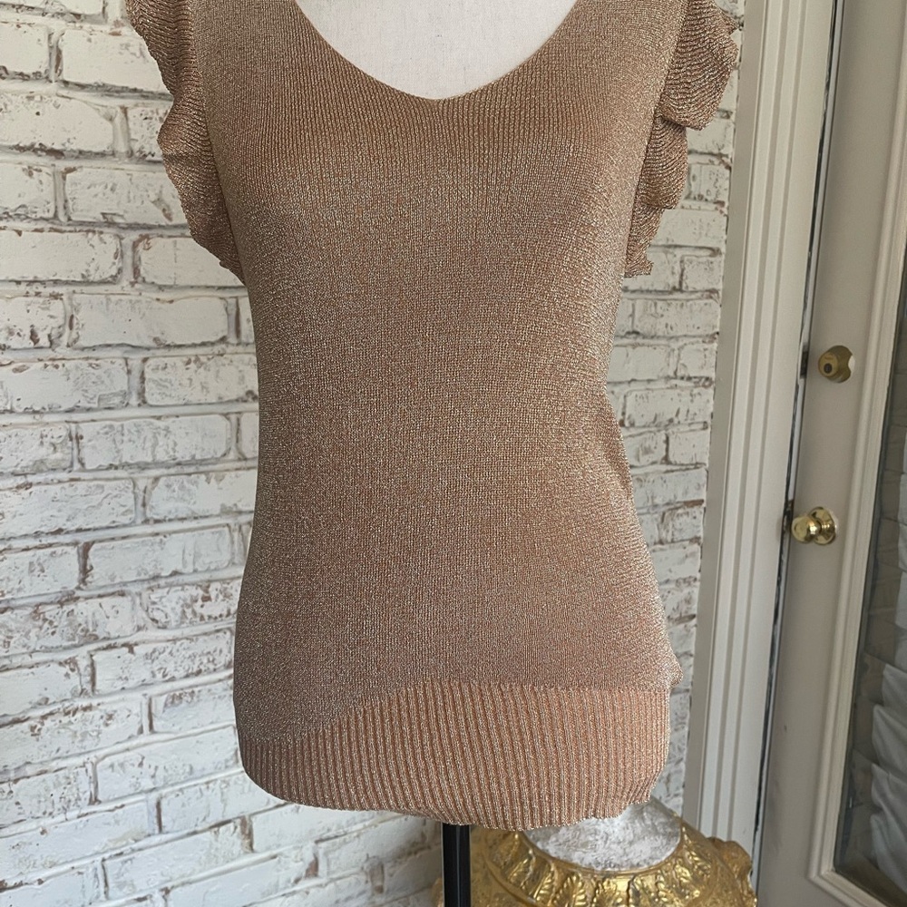 ESQUALO Women's Tan jersey feel top with Ruffle Dress Sleeves
